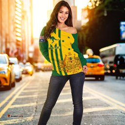 Custom Women's Off Shoulder Sweater Australia Kangaroo Sign National Color