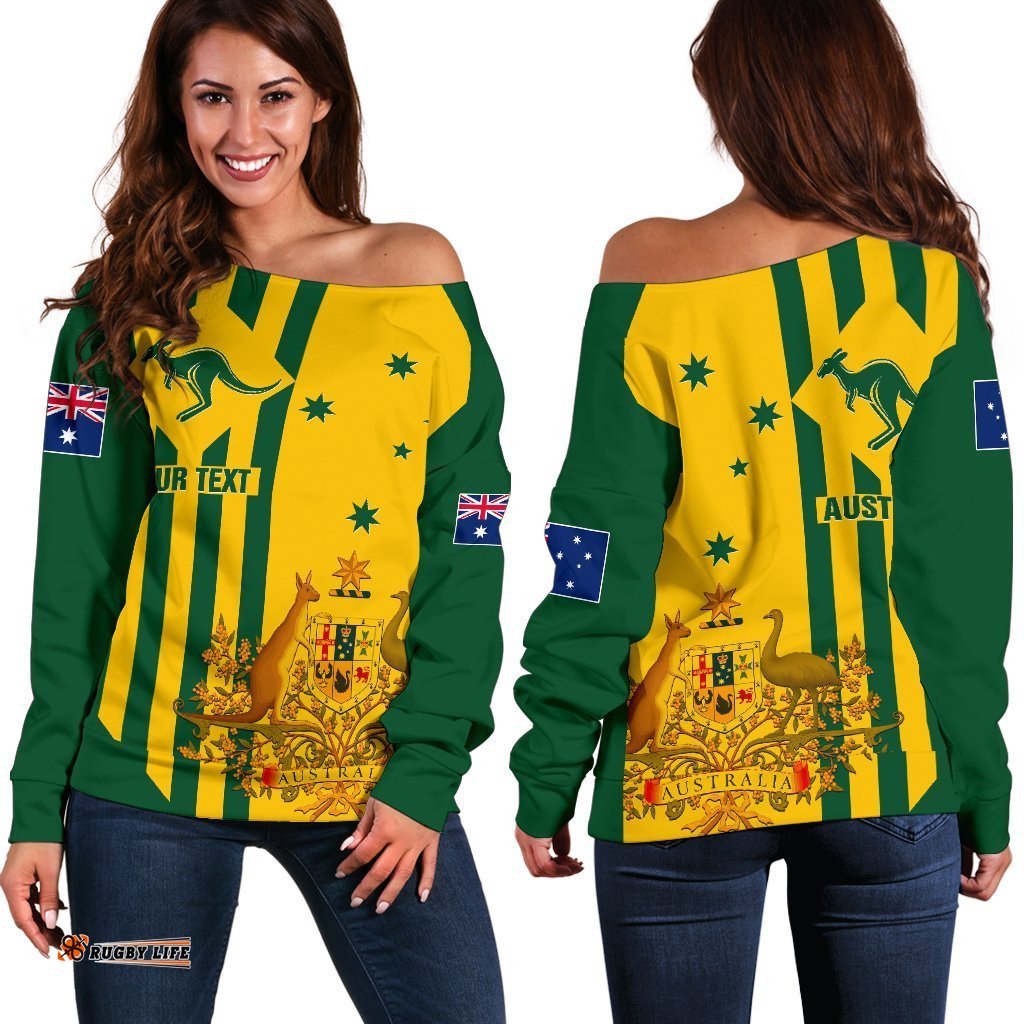 Custom Women's Off Shoulder Sweater Australia Kangaroo Sign National Color
