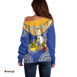 Custom AFL Eagles NAIDOC Week Off Shoulder Sweater Keep The Fire Burning Indigenous Art