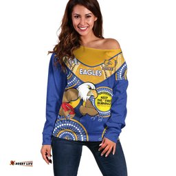 Custom AFL Eagles NAIDOC Week Off Shoulder Sweater Keep The Fire Burning Indigenous Art