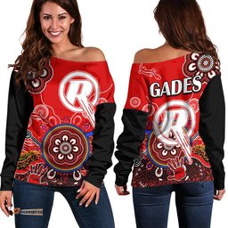 Melbourne Renegades Women Off Shoulder Sweater Cricket Indigenous Aboriginal Lizard Version