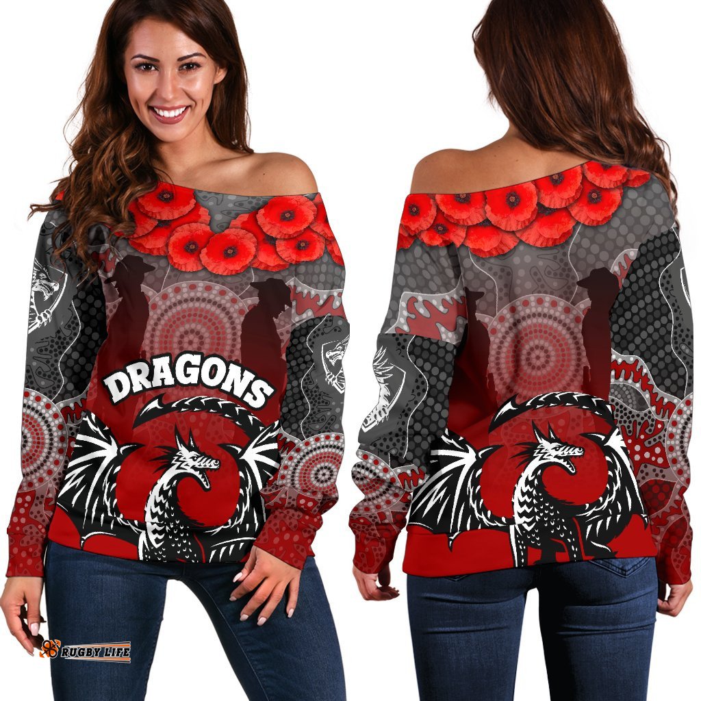 Dragons Women's Off Shoulder Sweater St. George Anzac Day