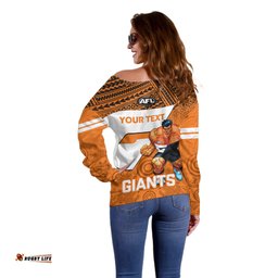 Personalised Giants Football Off Shoulder Sweater GWS Go Champions Polynesian Indigenous Art