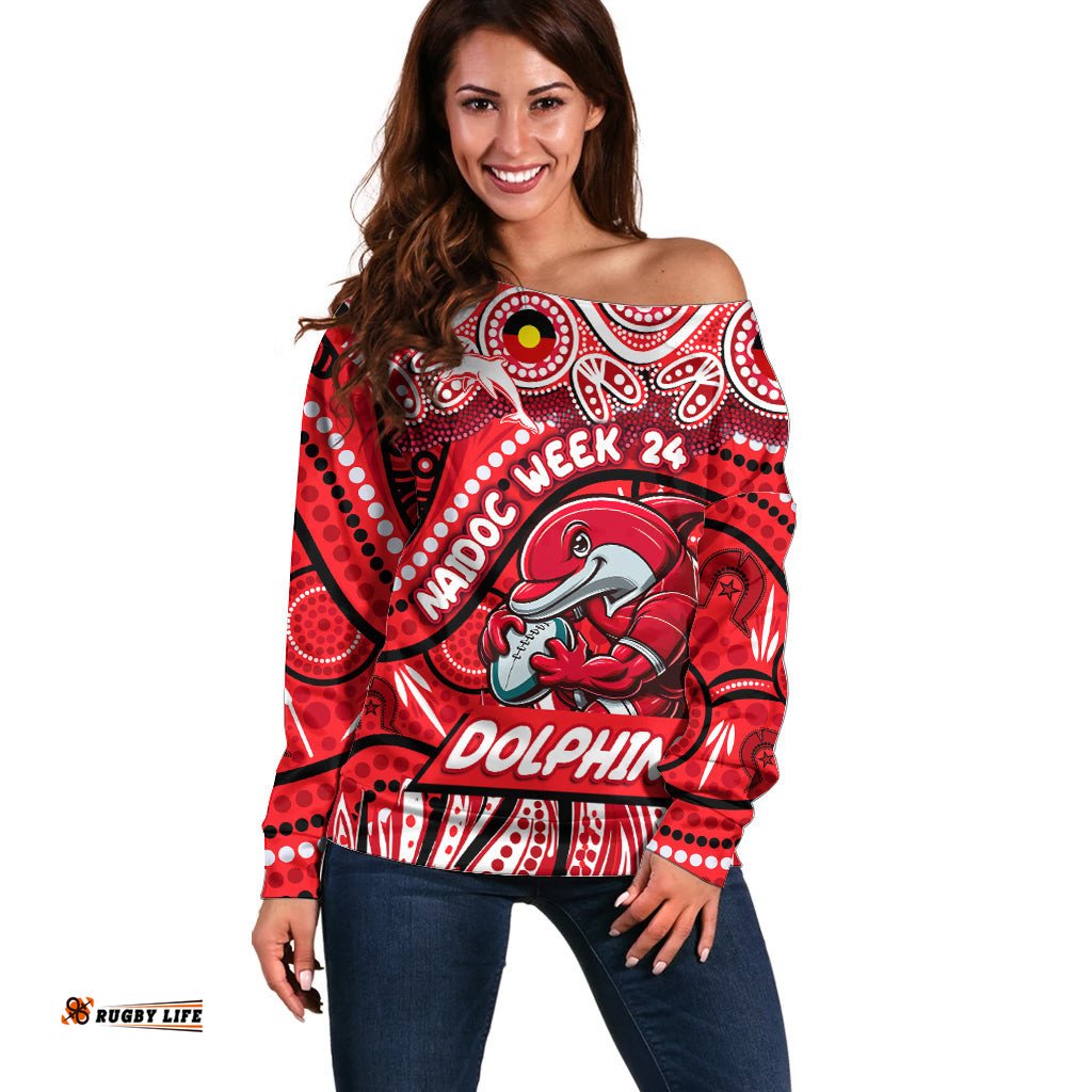 Custom Australia NAIDOC Week 2024 Off Shoulder Sweater Dolphins Mascot Keep The Fire Burning