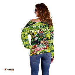Custom Raiders Rugby Merry Christmas Off Shoulder Sweater Indigenous Australian Art