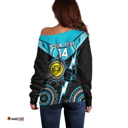 Custom AFL Power NAIDOC Week Off Shoulder Sweater Keep The Fire Burning Indigenous Art