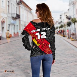 Custom Personalised Bombers Naidoc Week Women's Off Shoulder Sweater Essendon Ingenious Spesial Version Custom Text and Number 06