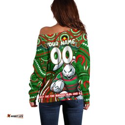 Custom Australia NAIDOC Week 2024 Off Shoulder Sweater Rabbitohs Mascot Keep The Fire Burning
