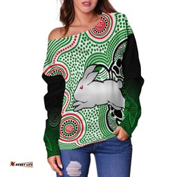 Rabbitohs Indigenous Off Shoulder Sweater Simple White