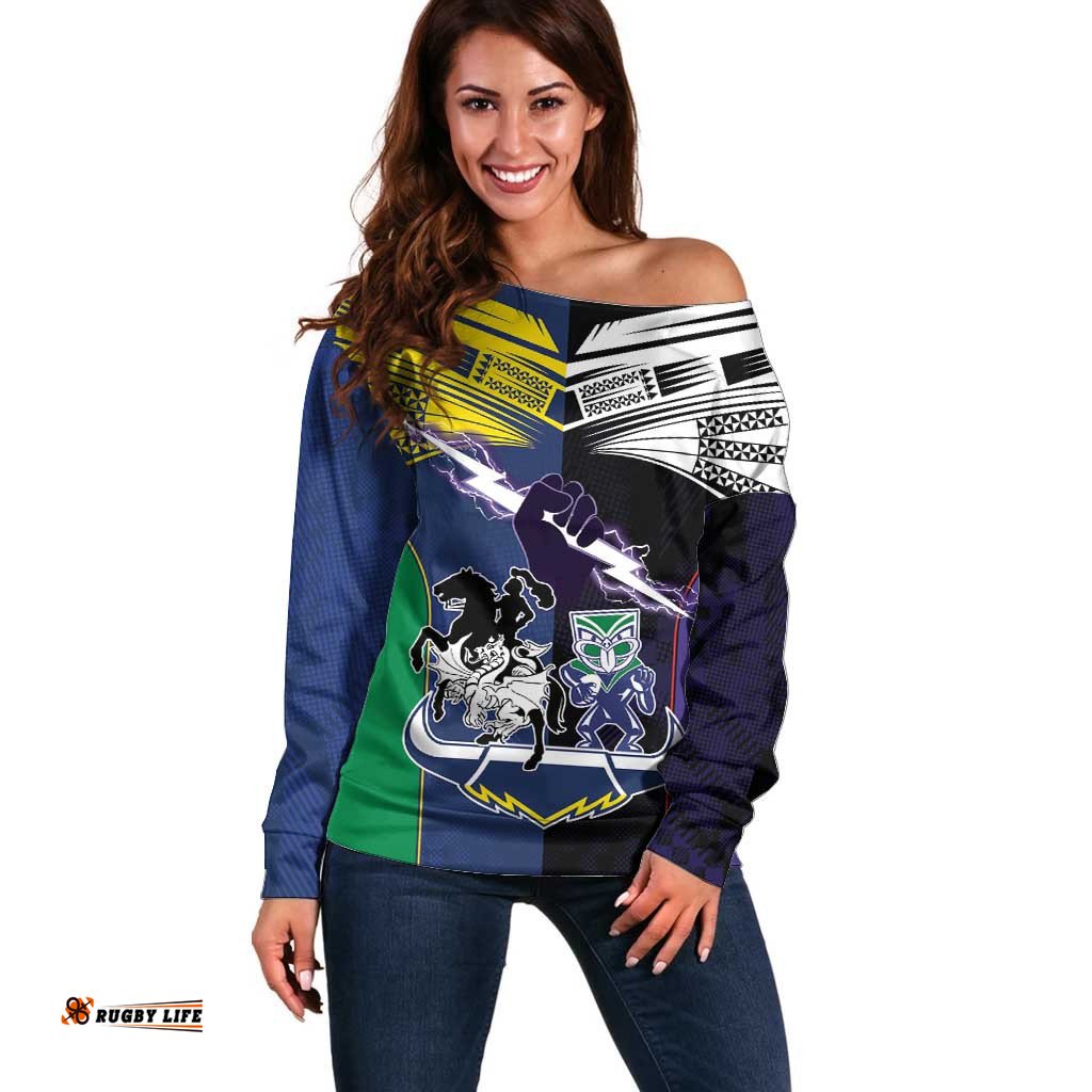 Custom Dragons Cowboys Combine Storm Warriors Off Shoulder Sweater Sport Style Version 01