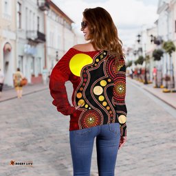 Custom Women's Off Shoulder Sweater Australia Aboriginal Lives Matter Flag