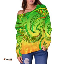 New Zealand Maori Mangopare Women Off Shoulder Sweater Polynesian Rasta