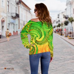 New Zealand Maori Mangopare Women Off Shoulder Sweater Polynesian Rasta