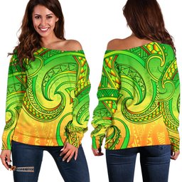 New Zealand Maori Mangopare Women Off Shoulder Sweater Polynesian Rasta