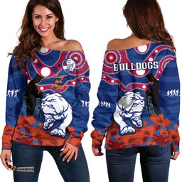 Western Bulldogs Football ANZAC Off Shoulder Sweater Doggies Aboriginal Mix Poppy Camouflage