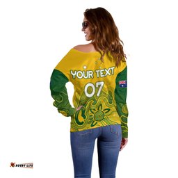 Personalised Australia Soccer Indigenous Off Shoulder Sweater Women World Cup Matildas Gradient Ver.
