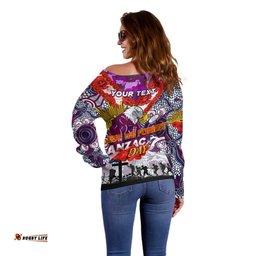 Personalised Eagles ANZAC Day Off Shoulder Sweater Aboriginal Rising Sun