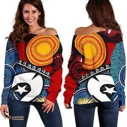 Off Shoulder Sweater Australian NAIDOC Aboriginal and Torres Strait Islands Flags