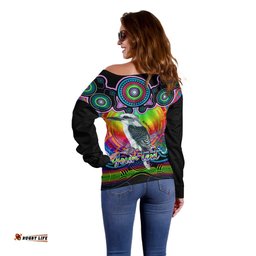 Personalised Australia Sagittarius Kookaburra Zodiac Off Shoulder Sweater Auz Astrology Aboriginal Rainbow