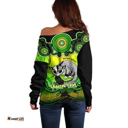 Personalised Australia Gemini Sugar Gilder Zodiac Off Shoulder Sweater Auz Astrology Aboriginal Green