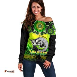 Personalised Australia Gemini Sugar Gilder Zodiac Off Shoulder Sweater Auz Astrology Aboriginal Green