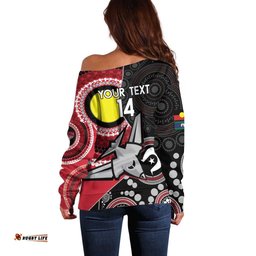 Custom AFL Essendon NAIDOC Week Off Shoulder Sweater Keep The Fire Burning Indigenous Art