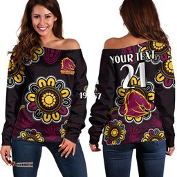 Custom Personalised NRL Brisbane Broncos Rugby 1987 Aboriginal Off Shoulder Sweater