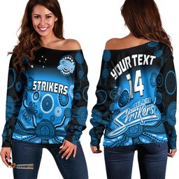 Custom Text And Number Adelaide Strikers Off Shoulder Sweater Gradient Aboriginal Dot Painting
