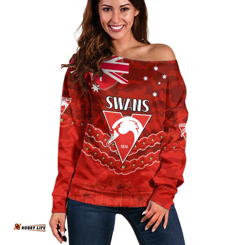 Custom Personalised Swans Football ANZAC Women Off Shoulder Sweater Lest We Forget