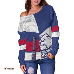 Western Bulldogs Off Shoulder Sweater Half Blue White Style