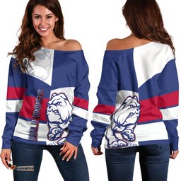 Western Bulldogs Off Shoulder Sweater Half Blue White Style