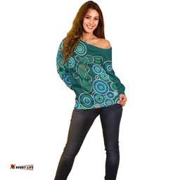 Green Platypus Aboriginal Art Off Shoulder Sweater