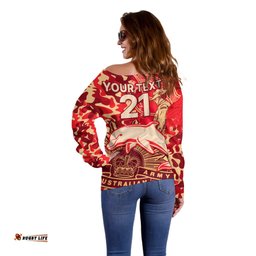 Custom Text And Number NRL ANZAC Dolphins Off Shoulder Sweater Camouflage 04