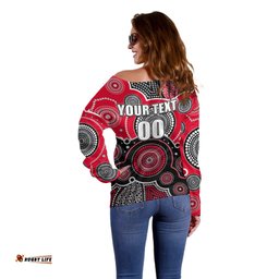 Custom Personalised And Number Bombers AFL Off Shoulder Sweater Aboriginal Patterns 05