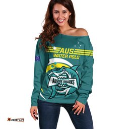 Custom Australia Water Polo 2024 Off Shoulder Sweater Aussie Shark Sporty Version