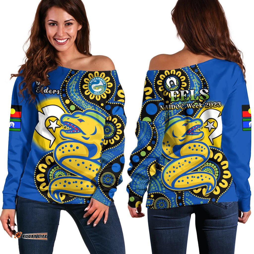 Eels Rugby NAIDOC Off Shoulder Sweater For Our Elders Aboriginal