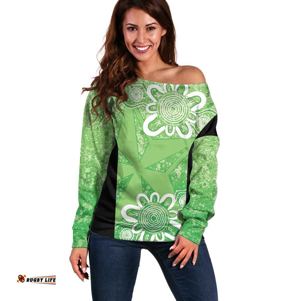 Australian Stars Cricket Custom Off Shoulder Sweater Minimalism Aboriginal