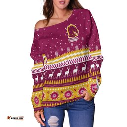 Custom Personalised Broncos Aboriginal Off Shoulder Sweater Christmas Brisbane
