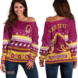 Custom Personalised Broncos Aboriginal Off Shoulder Sweater Christmas Brisbane