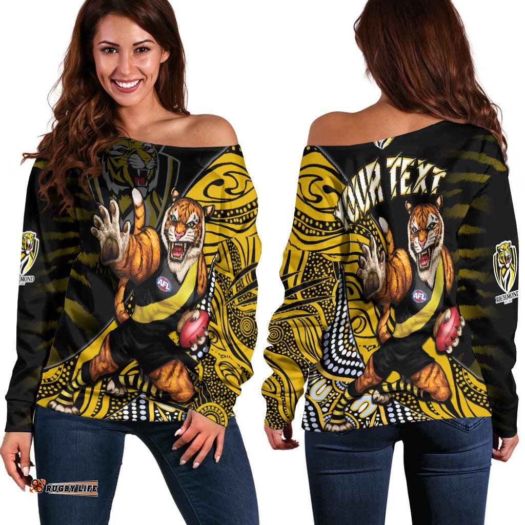 Custom Personalised Richmond Football Off Shoulder Sweater Aboriginal Go The Tigers Mascot