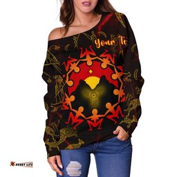 Custom Aboriginal Women's Off Shoulder Sweater Australia Map and Indigenous Flag