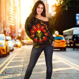 Custom Aboriginal Women's Off Shoulder Sweater Australia Map and Indigenous Flag