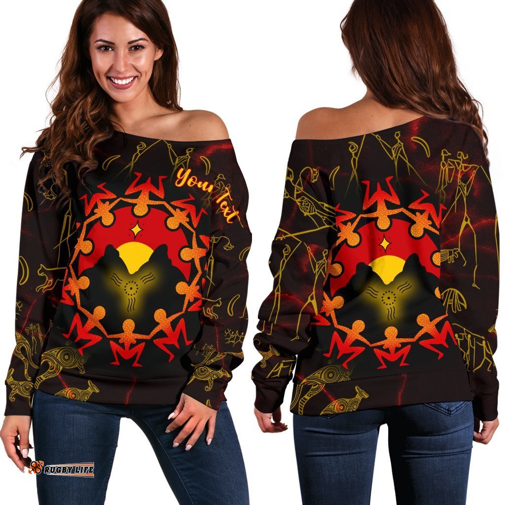 Custom Aboriginal Women's Off Shoulder Sweater Australia Map and Indigenous Flag