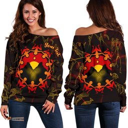 Custom Aboriginal Women's Off Shoulder Sweater Australia Map and Indigenous Flag