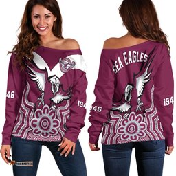 Sea Eagles Rugby Off Shoulder Sweater Manly Warringah Indigenous Art
