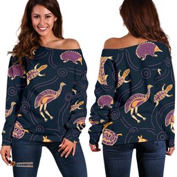 Women's Off Shoulder Sweater Indigenous Animals Patterns