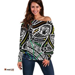 Aboriginal Lizzard Pattern Dot Art Off Shoulder Sweater