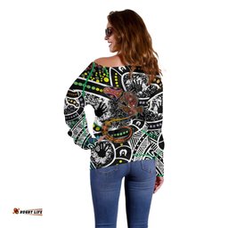 Aboriginal Lizzard Pattern Dot Art Off Shoulder Sweater