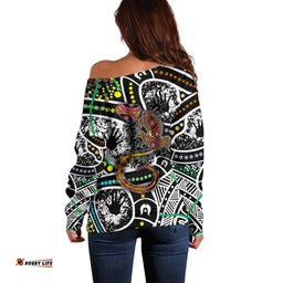 Aboriginal Lizzard Pattern Dot Art Off Shoulder Sweater