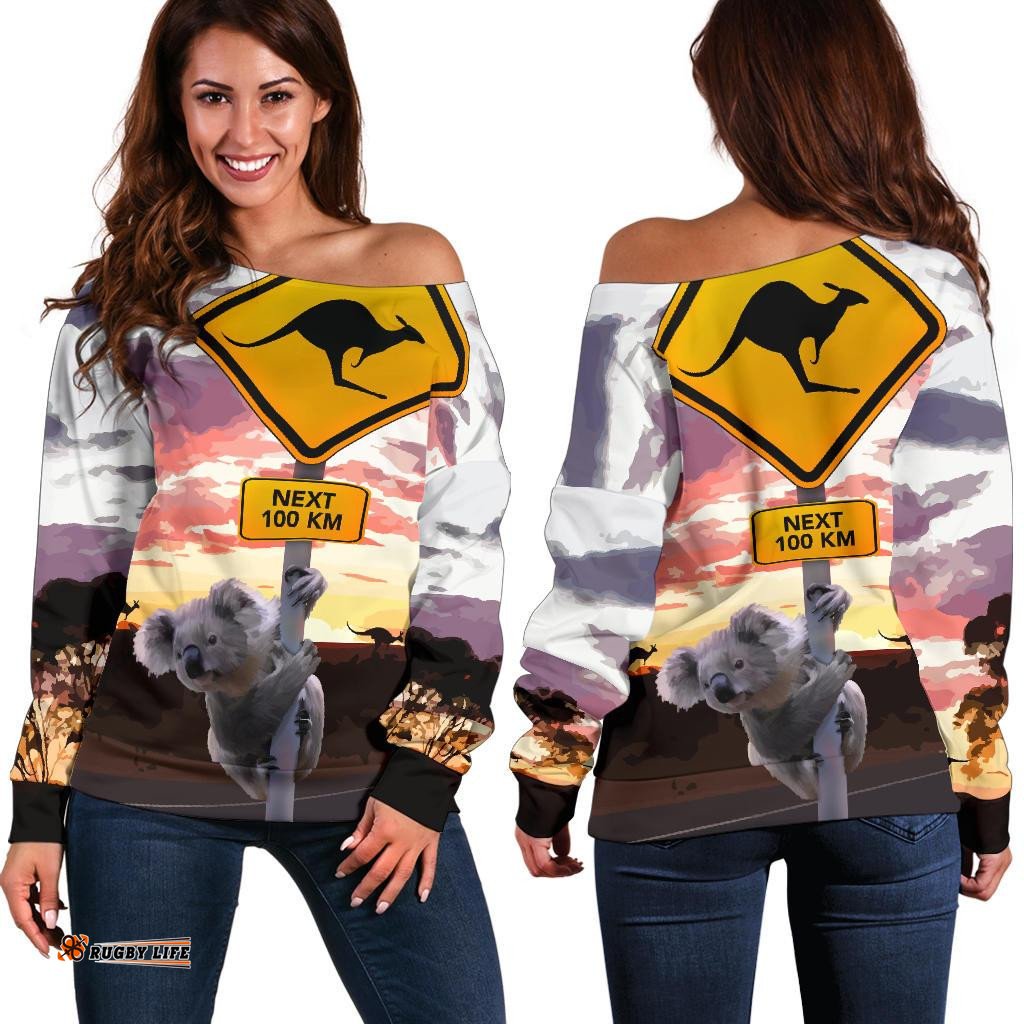 Off Shoulder Sweater Koala Sweater Kangaroo Sign Landscape Art